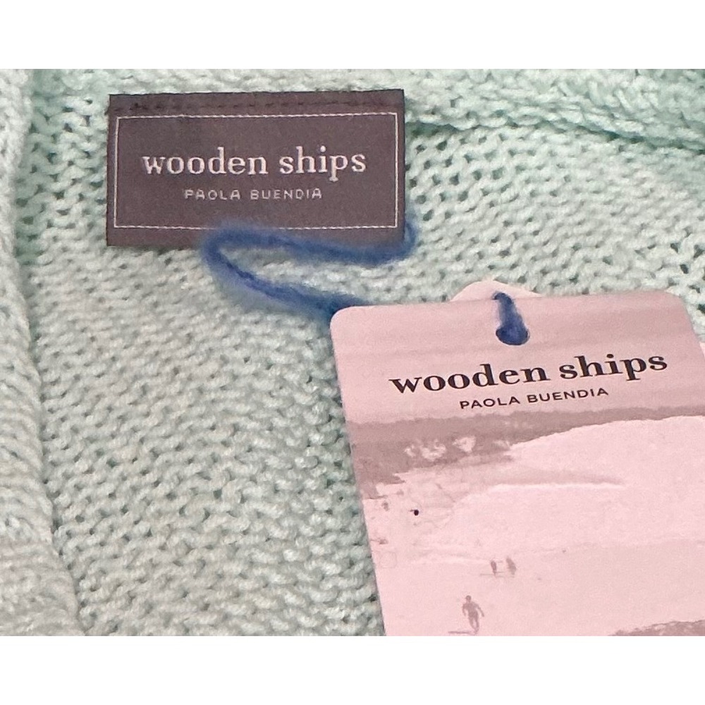 Wooden Ships Daisy Peace Cotton Sweater Oversized Boho Mint Green M/L NWT - Picture 3 of 4